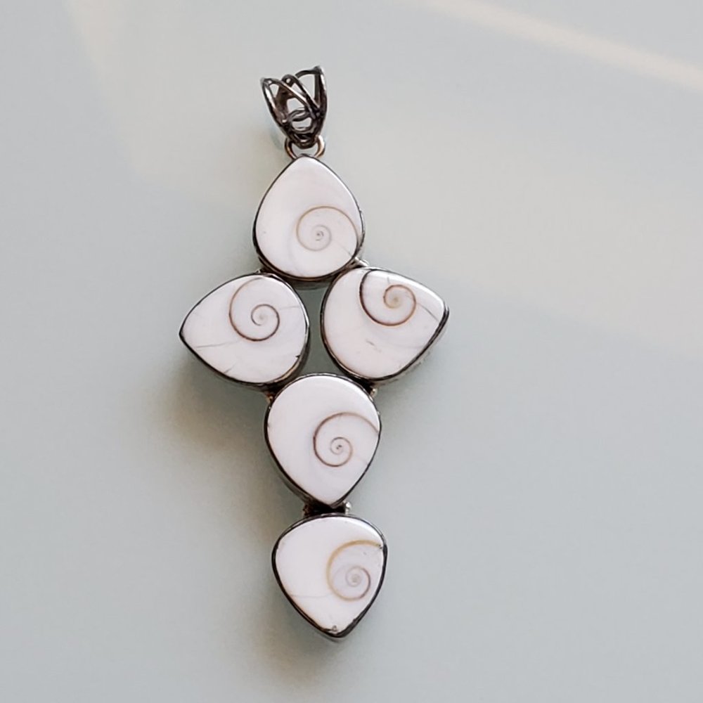 Artisan Handcrafted Sterling Silver Teardrop SHIVA Shell Large Cross Pendant